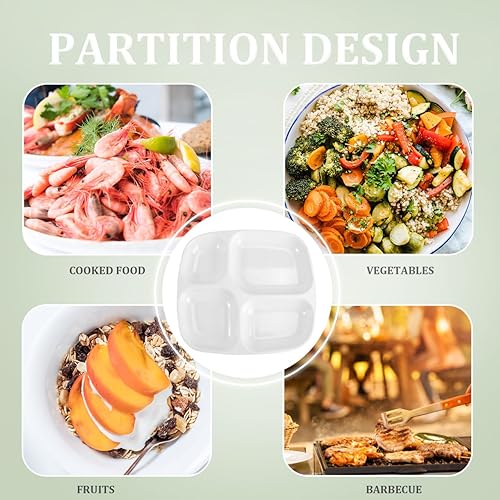 Miniatura 5 de DOITOOL Platos divididos de plástico blanco con 4 compartimentos para adultos, plato de ensalada dividido, bandeja de postre, bandeja separadora de