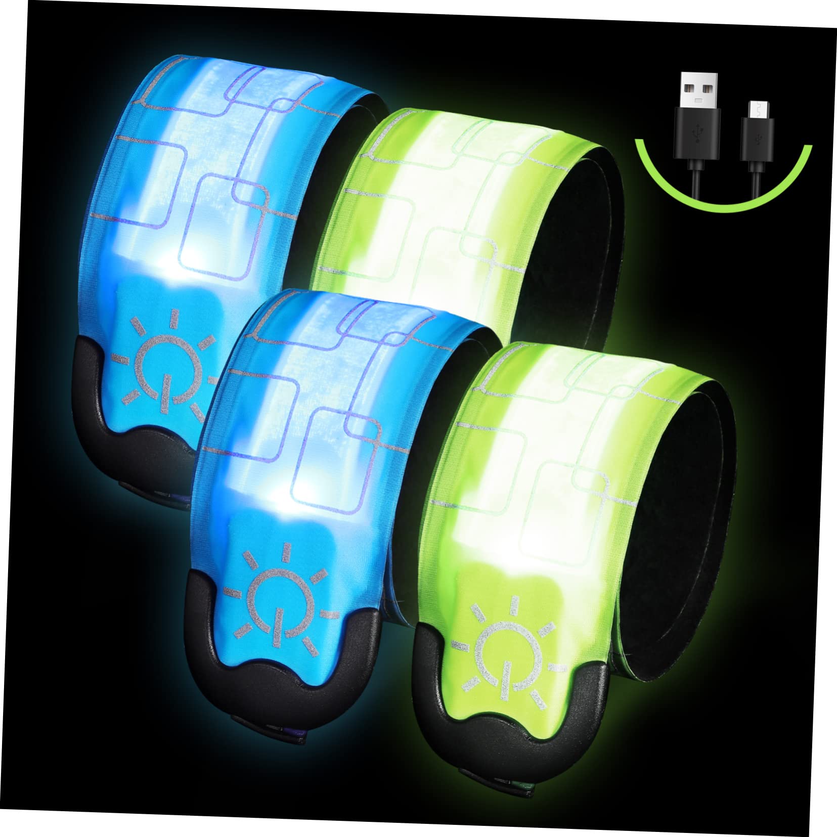 TOYANDONA 4piezas Brazaletes Luminosos Led para Correr Ciclismo y Trotar Brazaletes De Alta Visibilidad para Correr De Noche y Protección Pulseras De Seguridad para Actividades