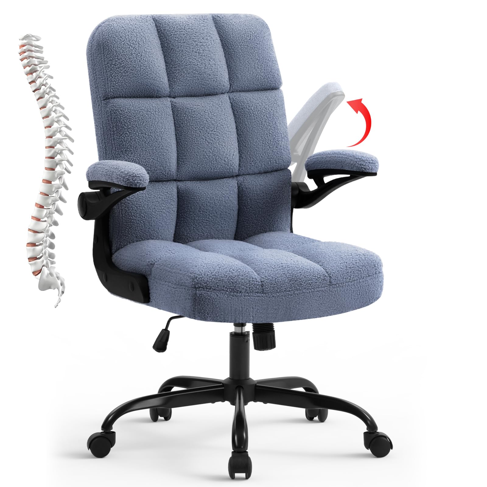 SEATZONE Executive Office Desk Chair High Back Ergonomic Task Chair Computer Faux Fur Chair Home Office Chairs with Lumbar Support, Blue