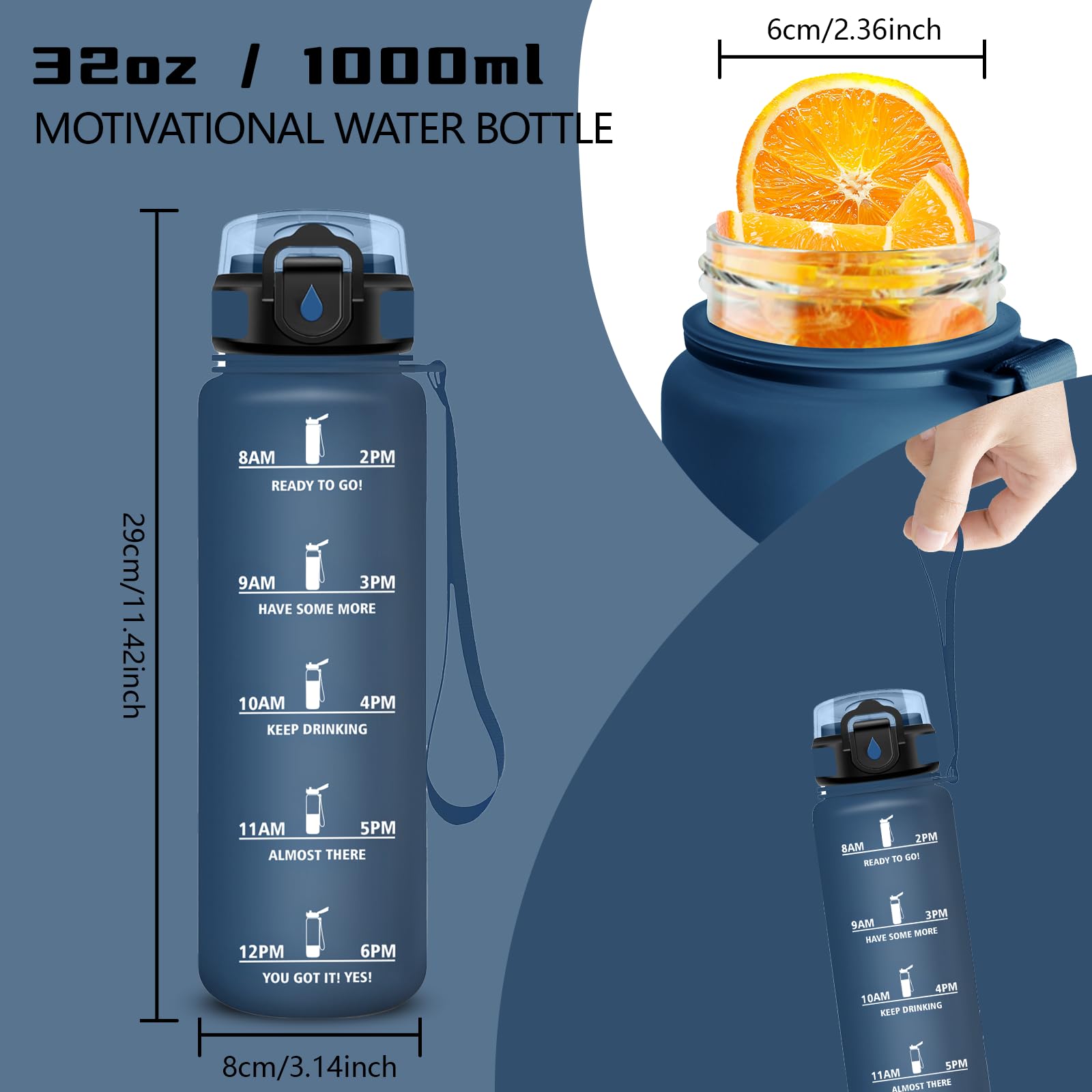 Borraccia 1 litro, Borraccia con Cannuccia, Senza Perdite, Borraccie Palestra, Facile da Pulire, Borraccie Motivazionale, Borracce con Chiusura di Sicurezza, per Fitness, Yoga, Campeggio, Viaggio
