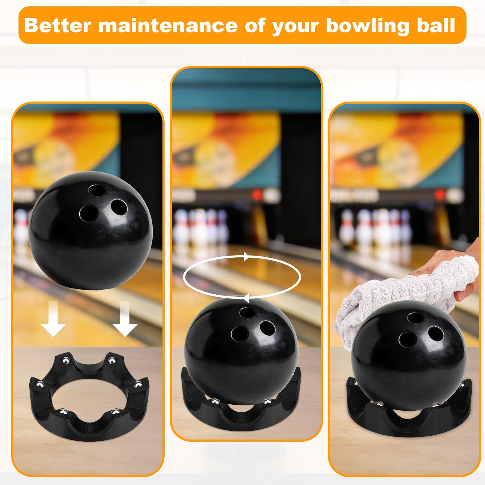 Sinbana Supporto Girevole Bocce Bowling, Portaboccia a Rotazione Fluida 360 Gradi con Panno e Sacchetto Lucidatura Supporto Espositivo per Accessorio Sportivo Pratico per Pulizia e Lucidatura - 5