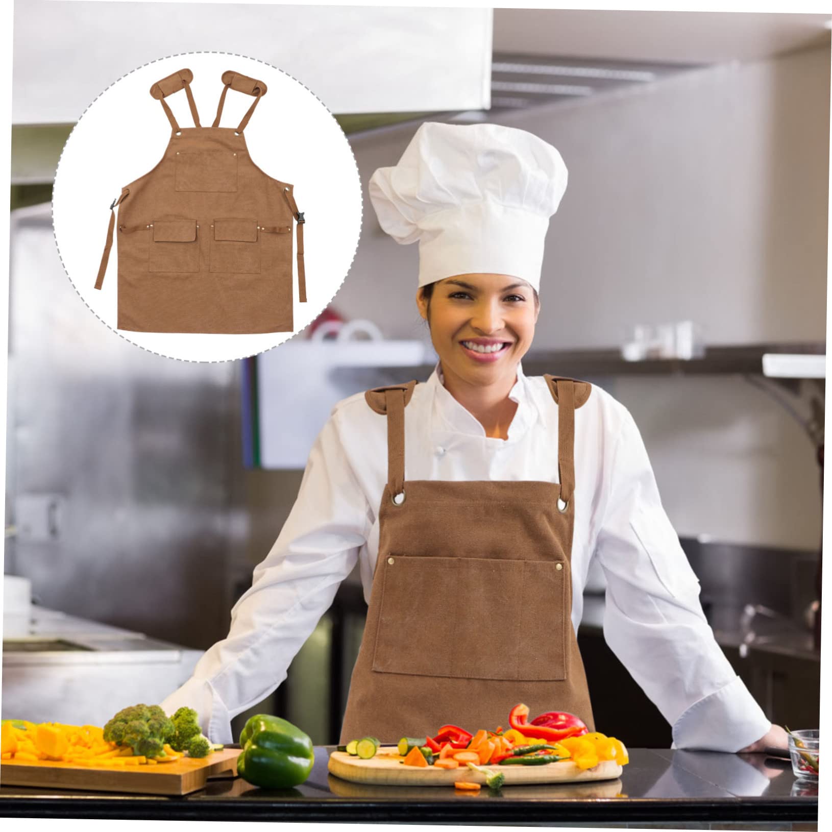 Grembiule Tela Spessa per Cucina e Studio Design con Spalline Incrociate Regolabili per Chef Parrucchieri e Ristoranti