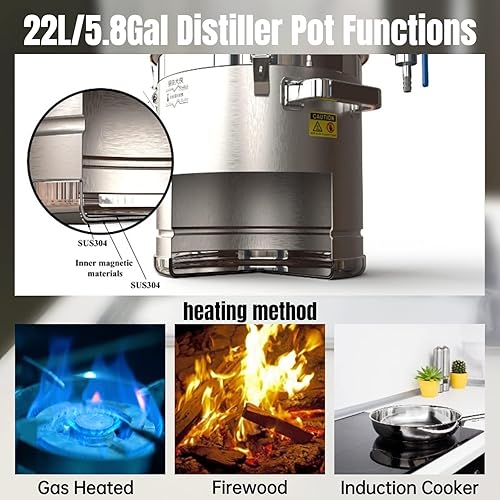Miniatura 4 de HOOLOO Destilador de alcohol para uso doméstico, kit de fabricación de whisky de acero inoxidable 304 con termómetro whisky brandy vodka de 4.6