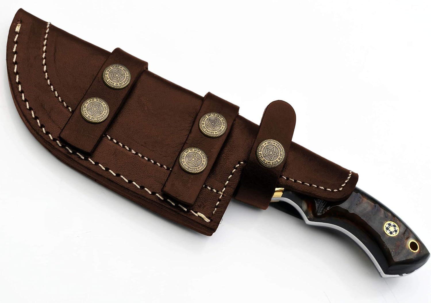 Ram Horn, Ladder Damascus Tracker Knife Hunting Knives Handle with Wood Inlay Blank +Sheath