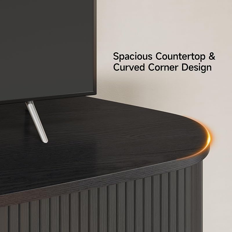 ONBRILL 47" Corner TV Stand, Fluted TV Cabinet for 55 Inch TVs, Black image 6