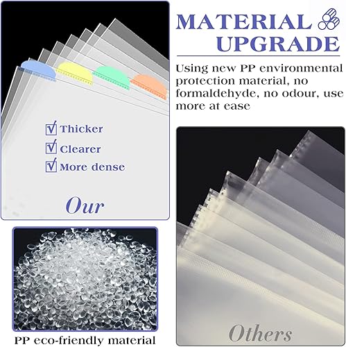 Miniatura 4 de Juego de 5 40 fundas de plástico A4, divisores de bolsillo para carpetas de 234 anillos con 8 pestañas, protectores de hojas de plástico