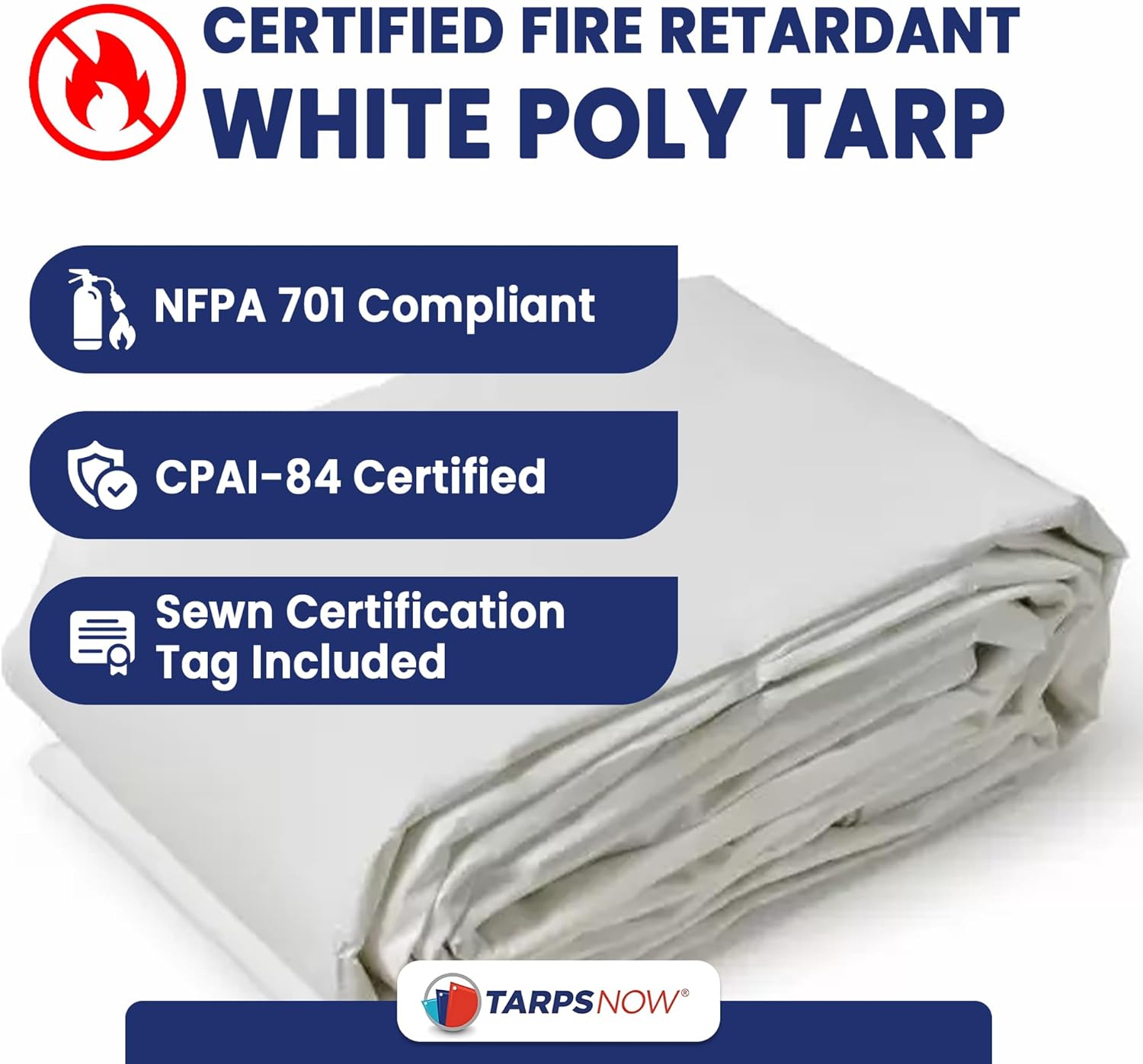 Tarps Now 10x16 Feet Fire Retardant Poly Tarp |12 MIL Heavy Duty Waterproof Cover |Rip and Tear Proof Plastic Tarp with Rustproof Aluminum Grommets & Reinforced Edges |Ideal for Camping - White