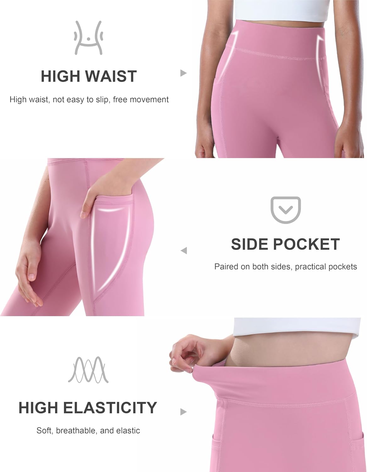 Girls Leggings with Pockets Athletic High Waisted Kids Workout Active Dance Running Yoga Pants