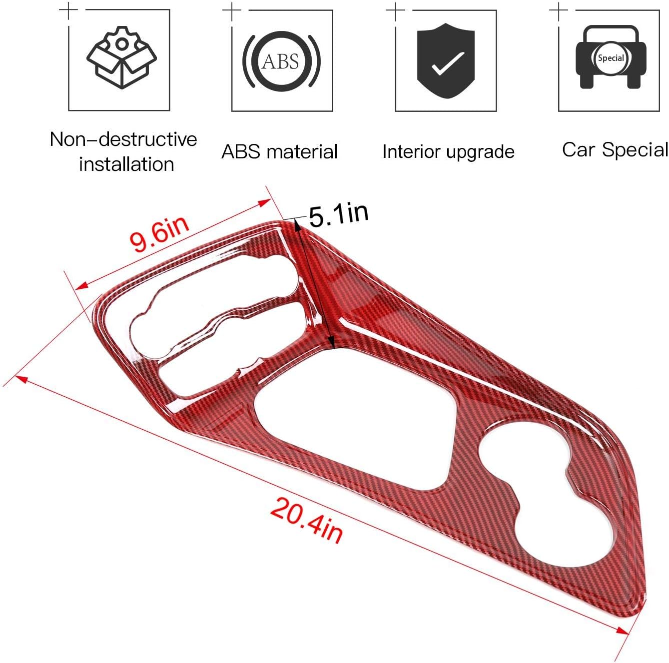 JeCar Interior Trim Gear Shift Panel Cover ABS Decoration Trim Interior Accessories Compatible with Dodge Challenger 2015-2023, Red Carbon Fiber