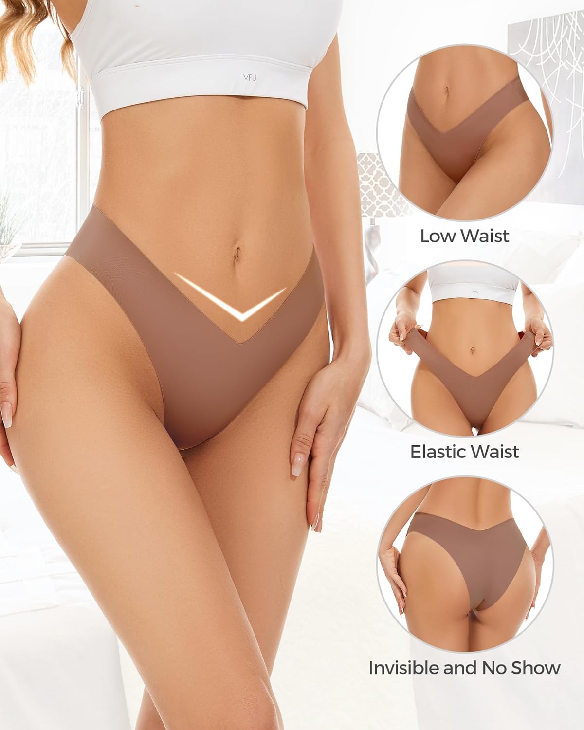 Seamless Bikini Cheeky Panties for Women Soft V-Cut No Show Hipster Breathable Stretch Invisibles Panties 6 Pack S-XL - Image 6