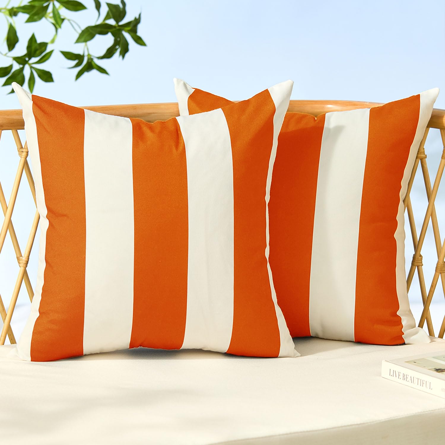 Allorry Outdoor Pillow Covers 18x18 Orange Striped Outdoor Decor JB007I18