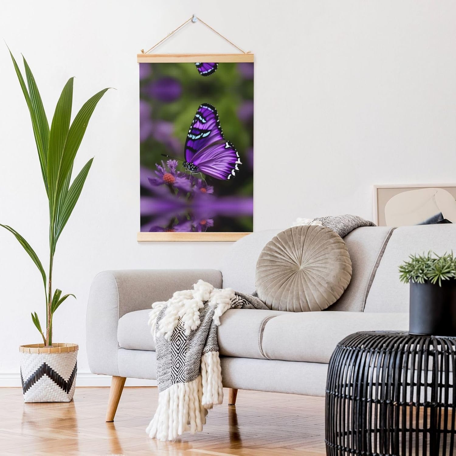 Lovely Purple Butterfly Print Poster Hanger,Hanging Poster, Poster Frame,Wood Poster Hanger, For Wall Hanging