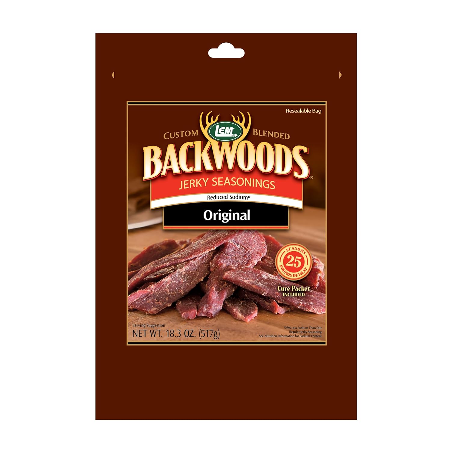 Sazonador para Jerky Backwoods Bajo en Sodio Original, LEM Products, 18.3 oz