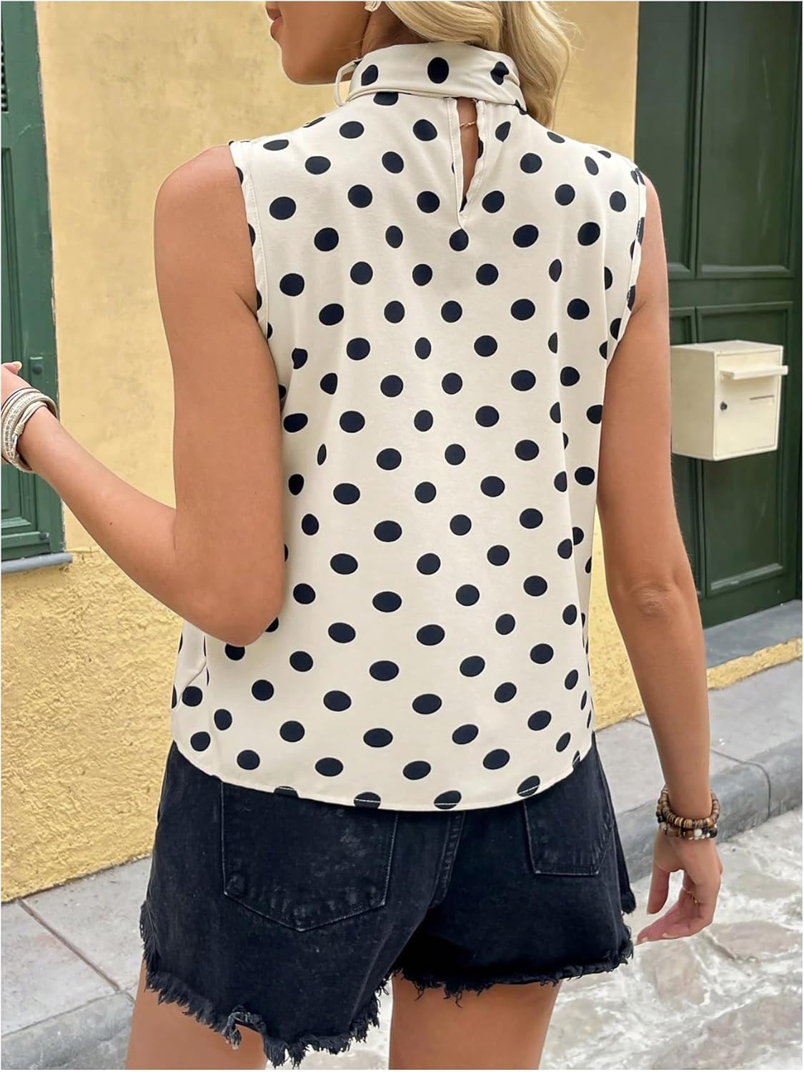 Floerns Women's Summer Dressy Tank Top Polka Dots Bow Sleeveless Business Casual Tops Blouses Office Work Shirt - Image 3