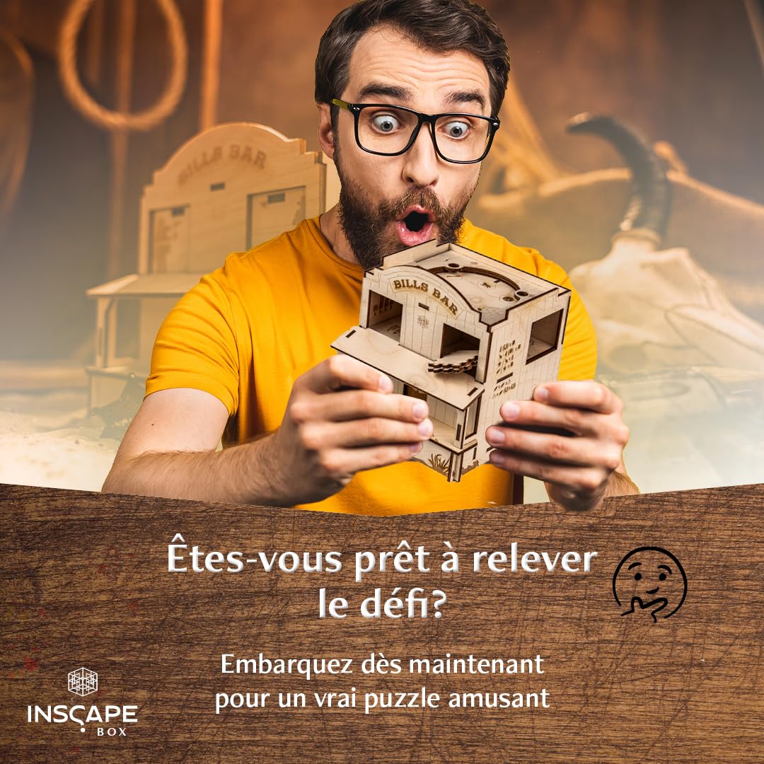 INSCAPE Boîte de puzzle en bois Wild West - Jeu d'évasion pour adultes - Puzzle 3D - 100 pièces - 14,5 x 13,5 cm - À partir de 14 ans