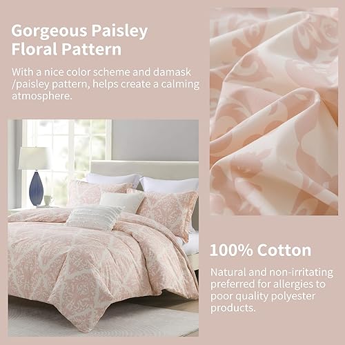 Miniatura 5 de PERHOM Funda de edredón de cachemira King  Funda de edredón 100% algodón tamaño King, 3 piezas súper suaves y transpirables de medallón de damasco