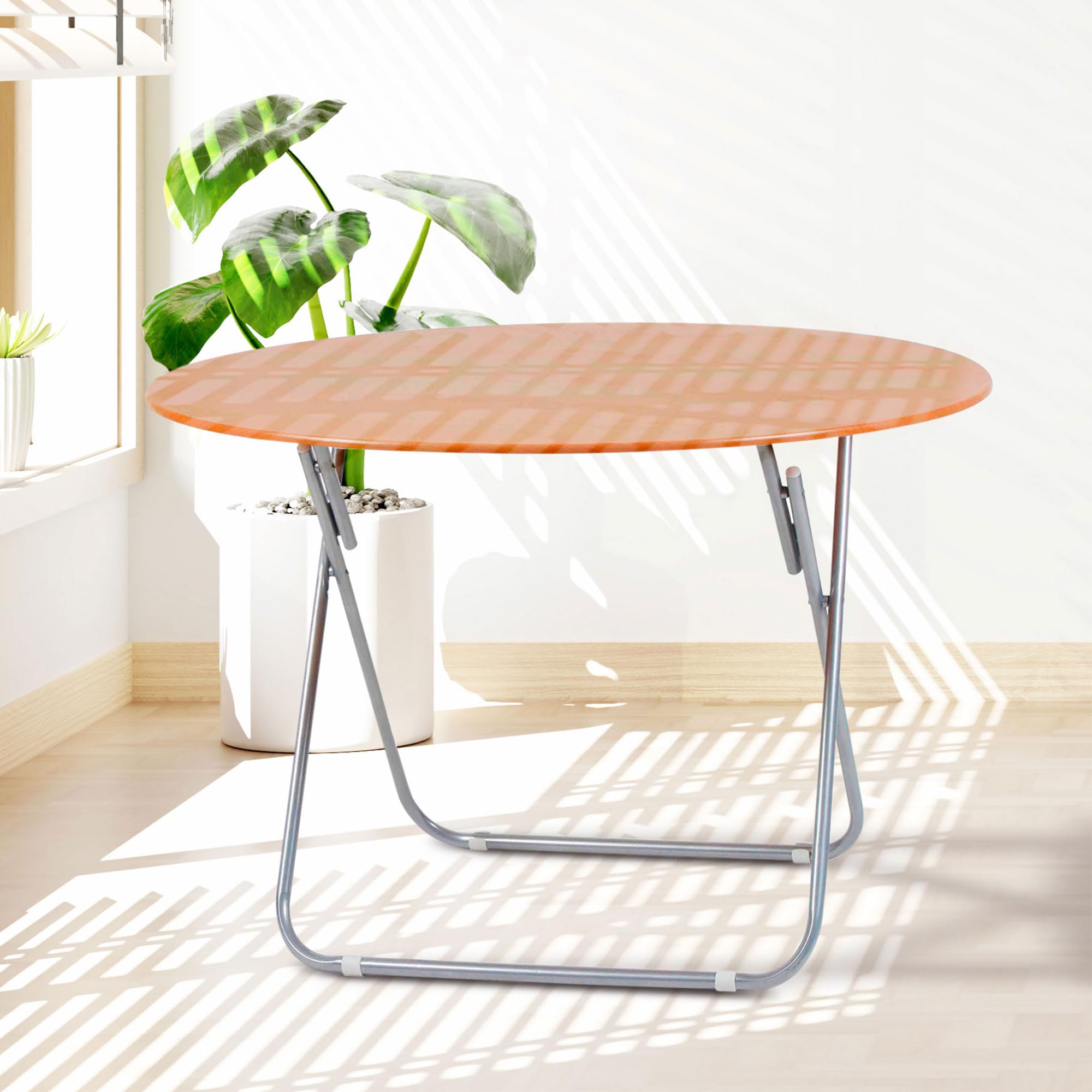 THE SECRET HOME - Mesa Cuadrada Plegable Portátil - Color Natural - 70 cm x 70 cm - Madera y Metal - Ideal para Cocina, Terraza o Jardín (D. Ø90 x Alto 70 cm)
