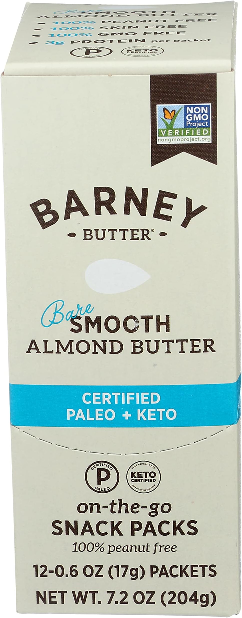 Almond Butter Snack Packs, Bare Smooth, 0.6 Ounce (Pack of 12), No Added Sugar or Salt, Skin-Free Almonds, Non-GMO, Gluten Free, Keto, Paleo, Vegan