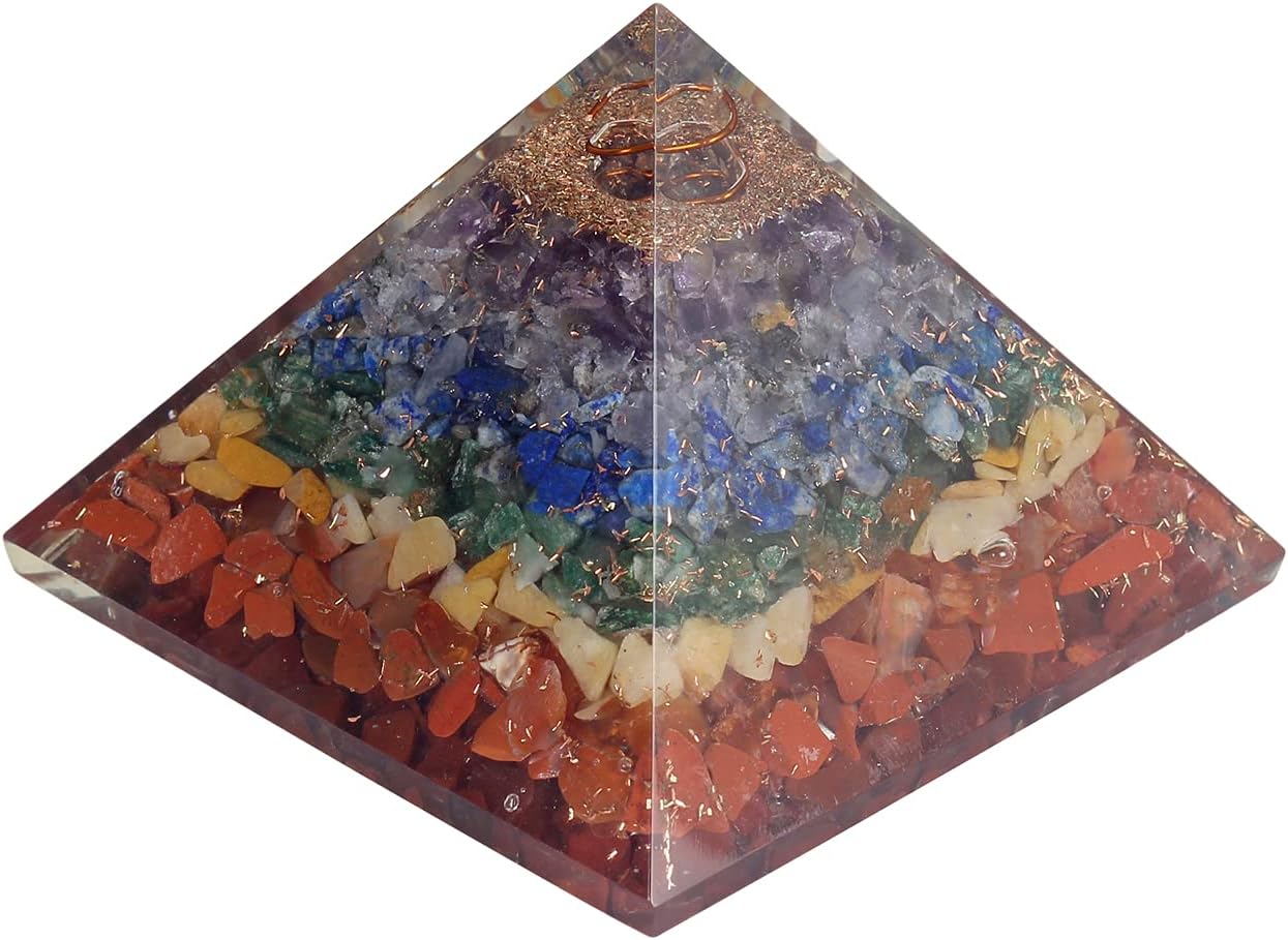 Spiritual Elementz Reiki Charged Chakra Healing 7 Chakra Orgone Pyramid (3' Inch) With Clear Crystal Gemstone Copper Metal (Seven Layers of Aura) - Image 4