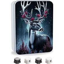 Metal Tin Box with Lid,Multi-functional Storage Box Can Store Tea Biscuits Game Cards, Playing & Tarot Cards- with 4 Magnetic Cord Clips,Mystic Deer Forest