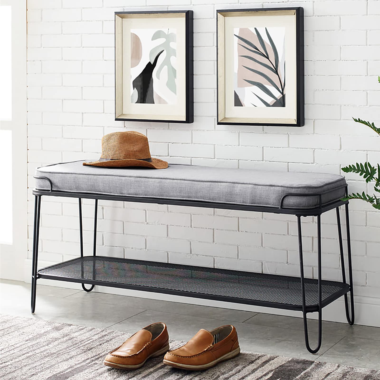 Banc de rangement pour chaussures gris de qualité supérieure avec siège d'entrée confortable