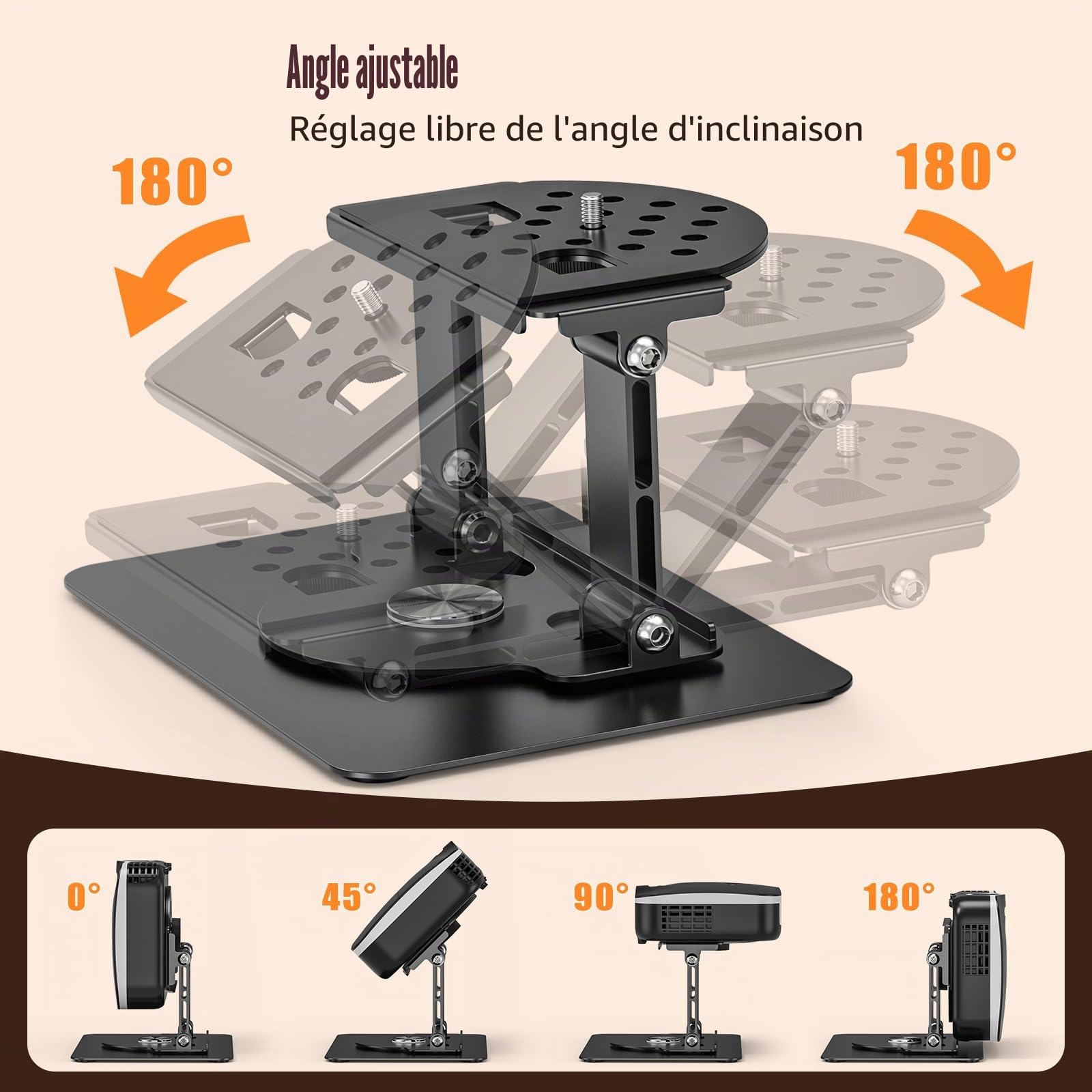 Support de Projecteur de Bureau, Pieds de Projector Rotation à 360°, Support de Projecteur Pliable avec Vis 1/4" pour Home Cinéma, Salle de Jeux, Bureau