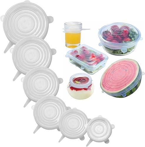 6 tapas elásticas de silicona de 6 tamaños, redondas, reutilizables, sin BPA, mantienen los alimentos frescos, cubiertas de silicona para varios