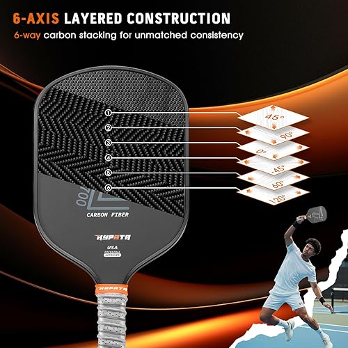 Miniatura 3 de Paletas de pickleball de fibra de carbono premium, raqueta profesional y ligera de pickleball  Potencia inigualable y punto dulce más grande