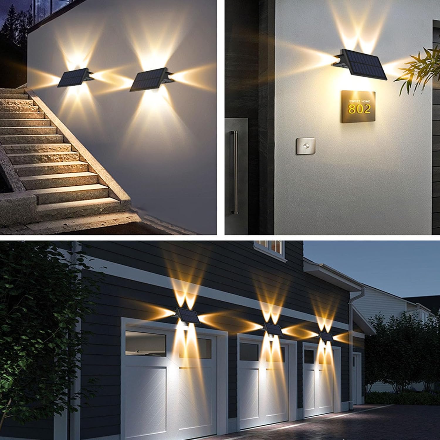 2/4pcsガーデンフェンスライト装飾バルコニー階段光ソーラーウォールランプ4つの側面スポットライト使いやすい太陽フェンスライト