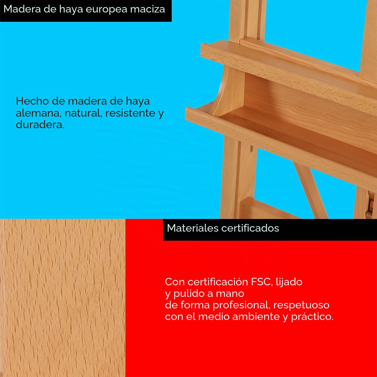 MEEDEN Caballete grande de estudio con marco en H – Caballete de madera de haya ajustable inclinable movible, soporte de caballete de pintura de suelo, sostiene lienzos de hasta 48 pulgadas