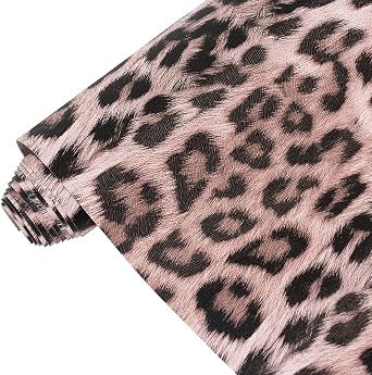 Leopard Print Faux Leather Fabric 16x54 Inches 41x137cm - Animal Skin Textured Synthetic Leather, Multi-Purpose Crafting Material for Hair Accessories, Makeup Bags, Handbags Pink