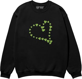 Printbox Originals St Patricks Day Heart Sweatshirt, Shamrock Clover Graphic Sweater, Casual Jumper for Men Women
