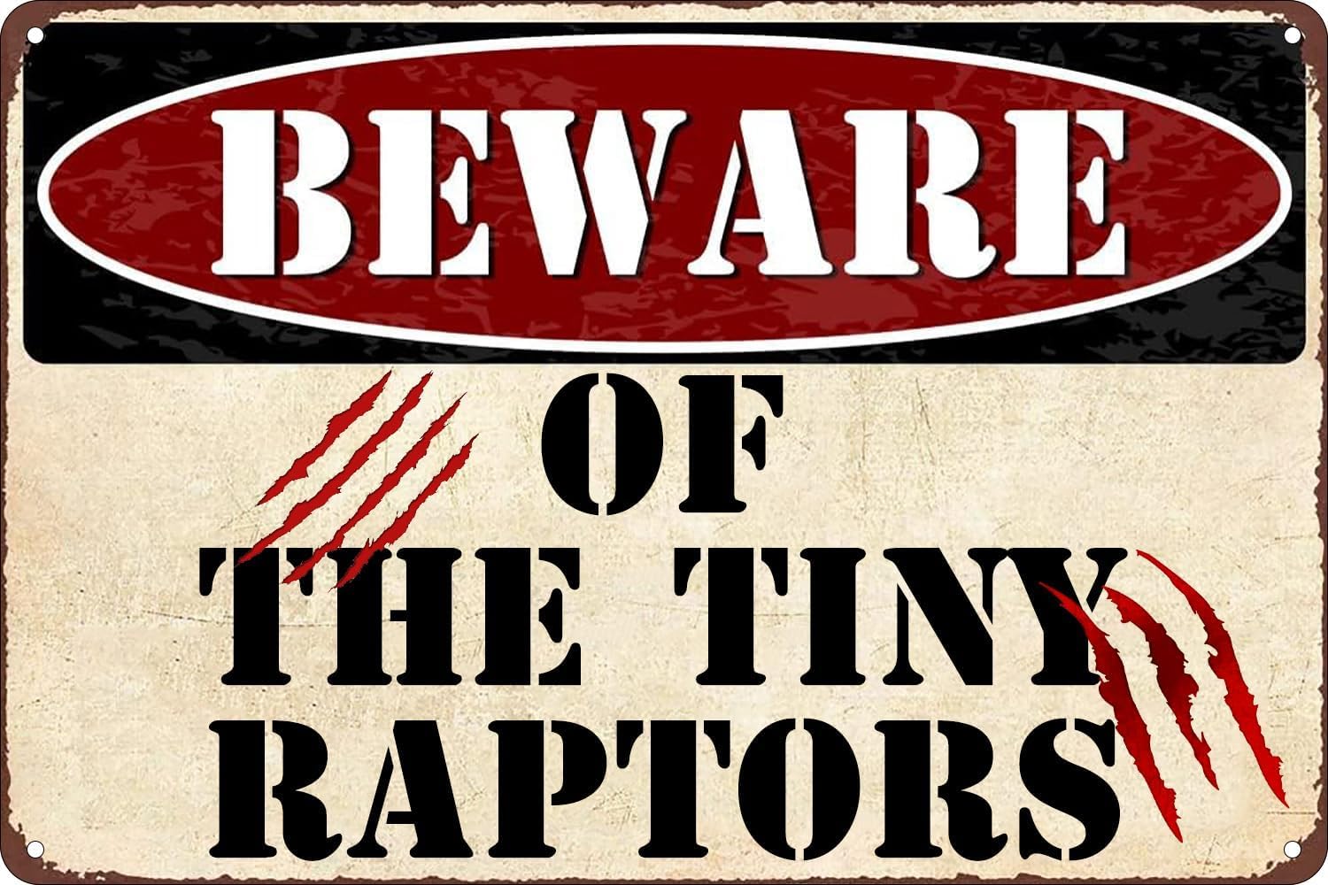 SMAZDFXX Beware of The Tiny Raptors Funny Chicken Coop Sign Metal Tin for Outdoor Chicken Farm Yard Decor Chicken Lovers 5.5"x8"