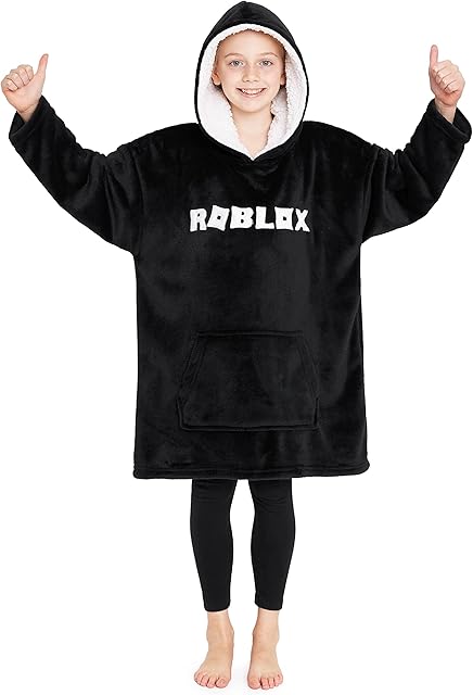 Roblox Hoodie For Boys, Fleece Oversized Hoodie Blanket 7-14 Years, Gamer Gifts(Black)