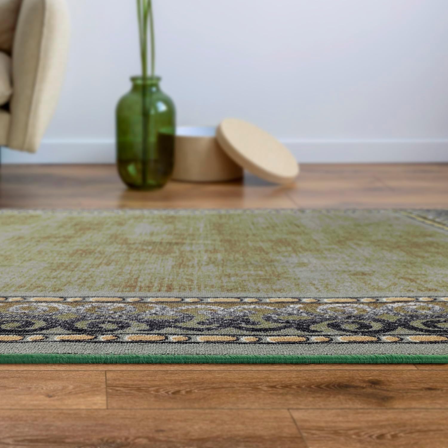 Antep Rugs Alfombras Bordered Modern 5x7 Non-Slip (Non-Skid) Low Pile Rubber Backing Indoor Area Rug (Green, 5' x 7')
