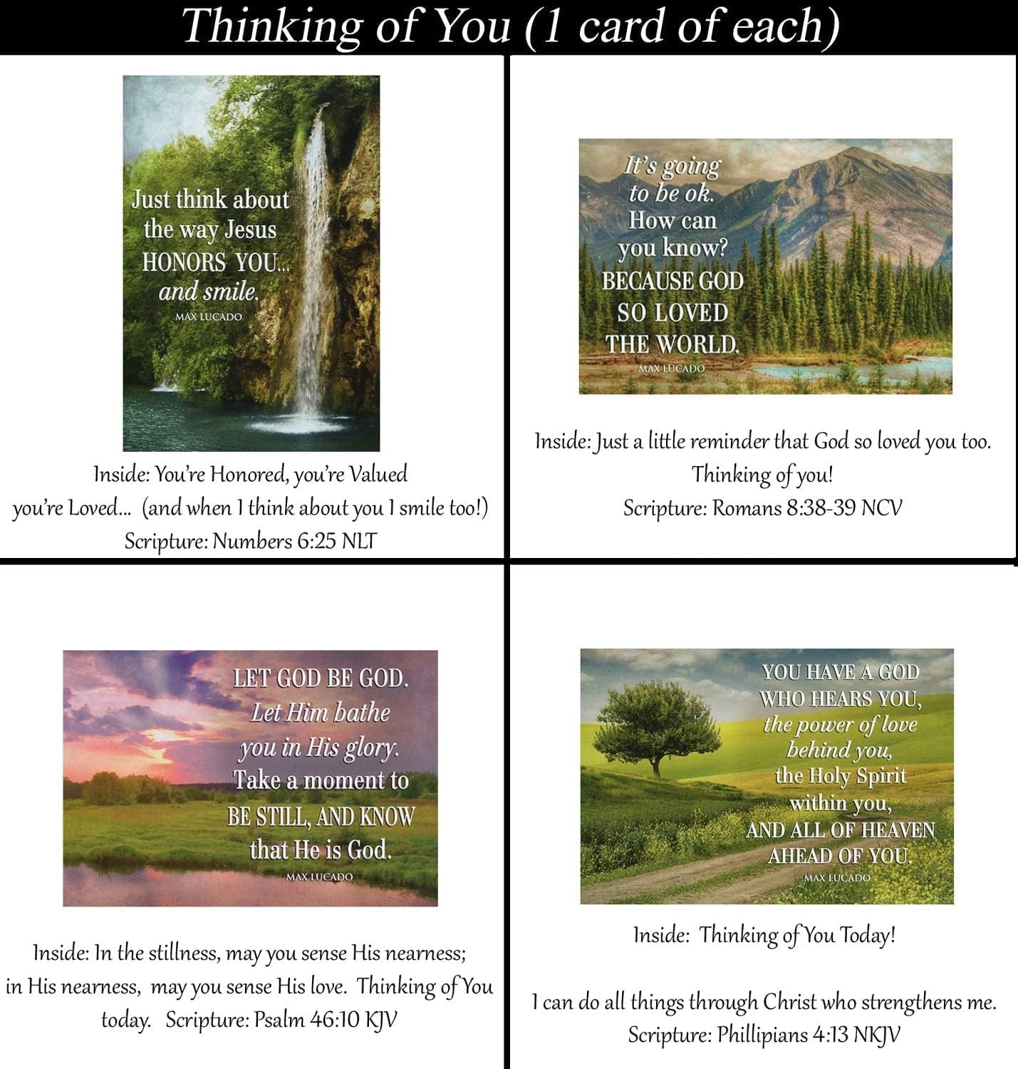 Thinking of You Cards ~ No Repeated Designs~ 32 Cards and Designs ~ Christian/Religious Greeting Card Assortment ~ Scripture in every card ~ Envelopes Included