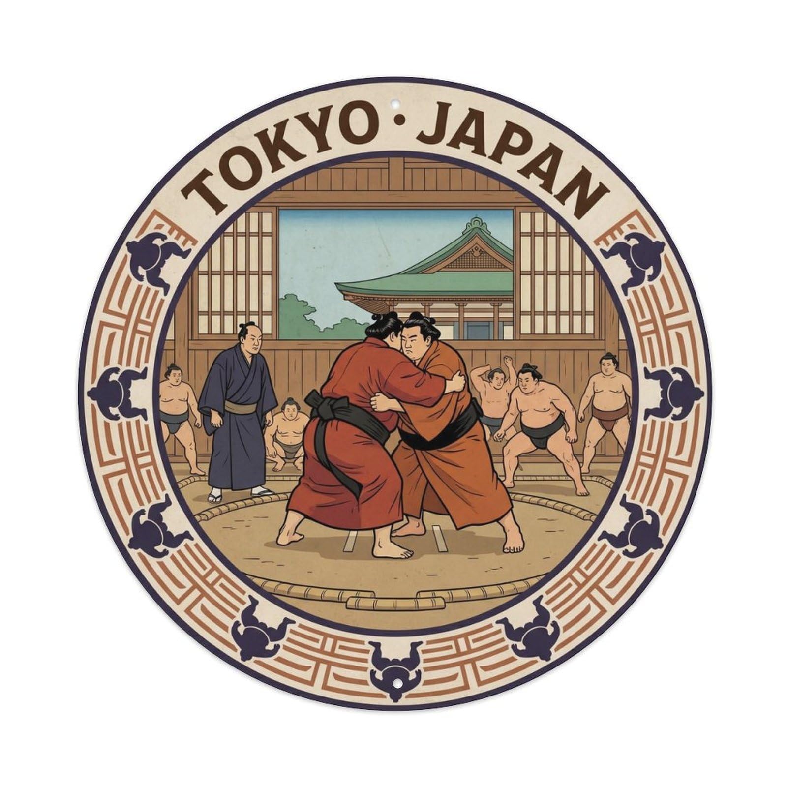 Okahys 8X8inch Classic Style Tokyo Ryogoku Sumo Stable Practice Clay Performance Metal Tin Sign