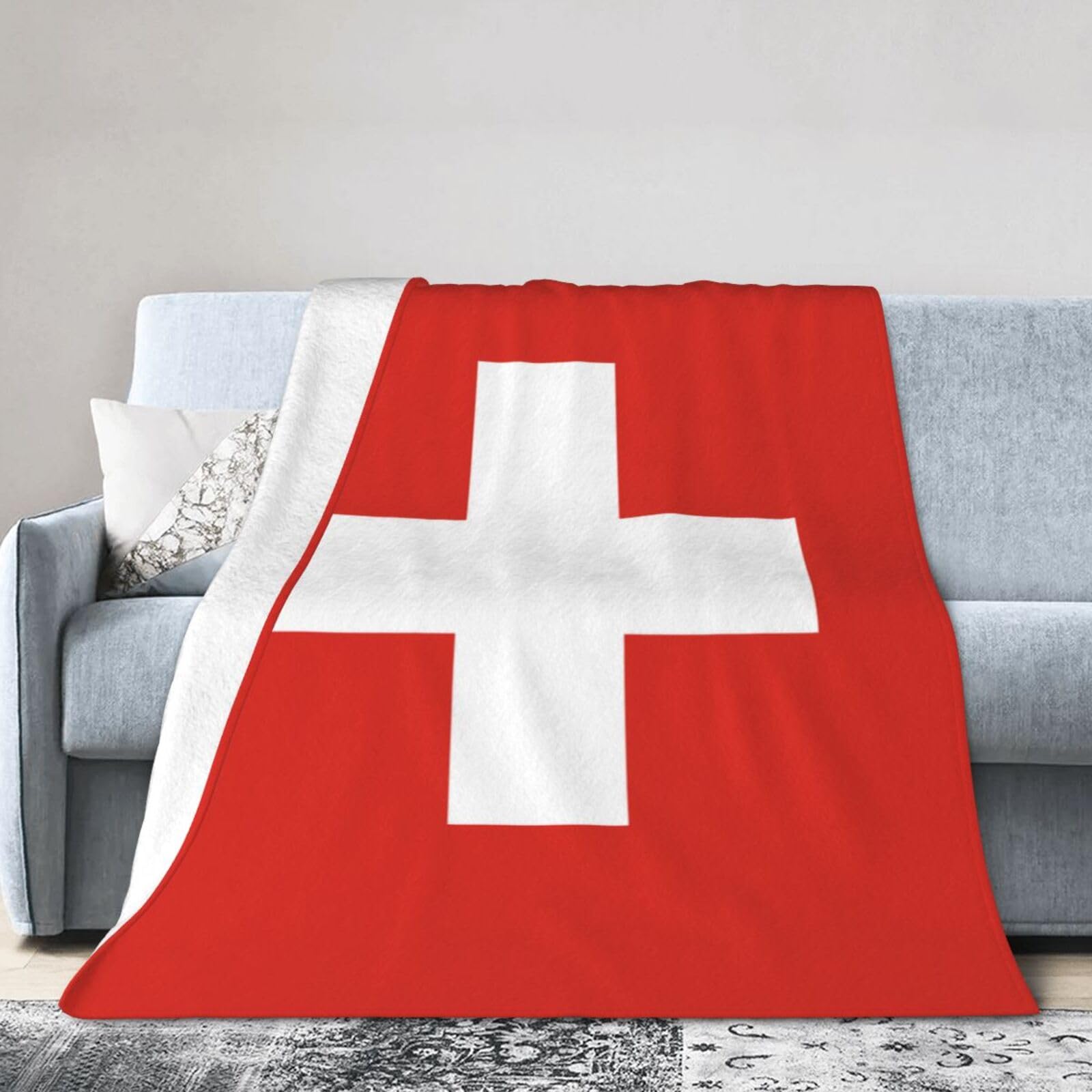 Swiss Flag 60"x50" Fleece Blanket, Full Size, Super Soft, Suitable for Bed, Sofa, Camping, All Seasons