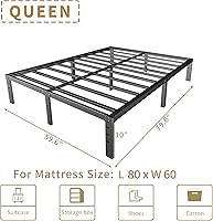 Vista 68 de Base de cama tamaño Queen de 12 pulgadas, no necesita somier, base de colchón de plataforma de metal resistente con listones de acero