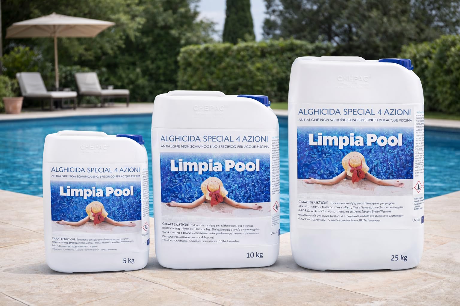 Antialghe Piscina 25 kg Sistemico Microincapsulato | Non Schiumogeno Termoresistente | Azzurrante Schiarente Fungicida per Tutti i Filtri, SPA e Idromassaggio