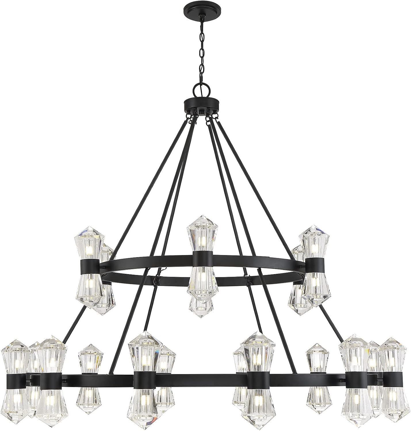Savoy House 1-1938-36-89 Dryden Vintage Modern Large 2-Tiers Round Crystal Chandelier, LED 36-Light 144 Total Watts, 52" H x 60" W, Matte Black