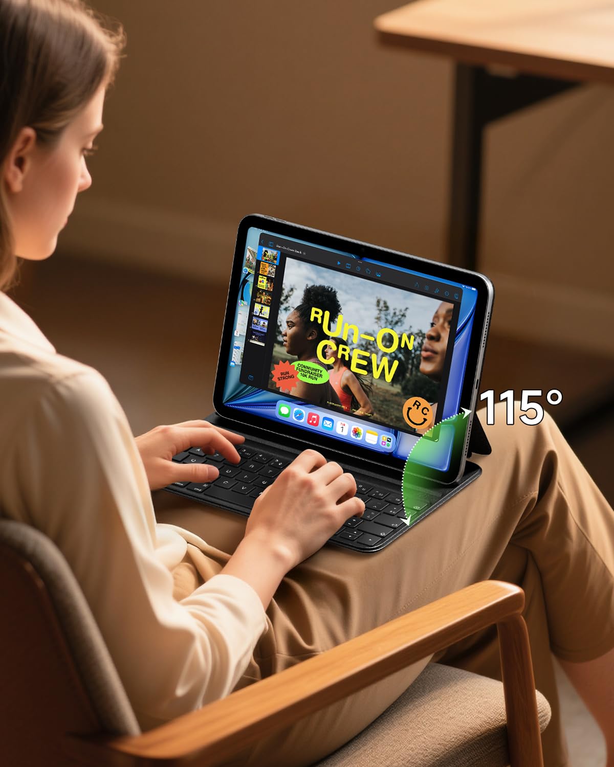 HOU Étui Clavier Compatible avec iPad Pro 11" 1ᵉʳ/2ᵉ/3ᵉ/4ᵉ génération,iPad Air 11 Pouces M4/M3/M2 & Air 5e/4e génération, Deux Angles de Soutien, Ergonomique, AZERTY, en Similicuir, Noir