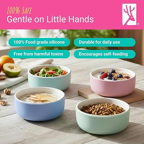 Miniatura 3 de Elk and Friends Juego de cuencos de porcelana para niños con funda de silicona | Alimentación para niños/bebés/pequeños | Apto para microondas y