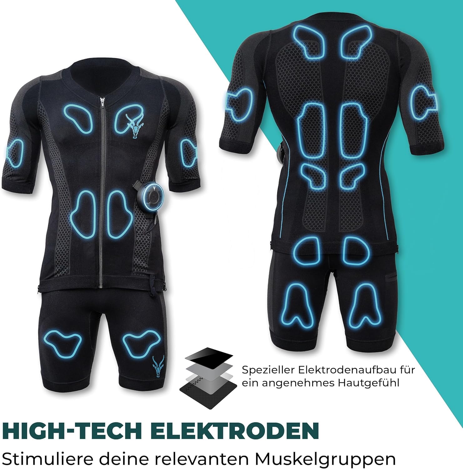 Antelope Evolution Herren EMS Anzug Größe S-XXL - EMS Komplettsystem für effektives Ganzkörpertraining, Fitnessgerät für Zuhause oder im Studio, Heimtrainer, unterstützt beim Abnehmen und Muskelaufbau