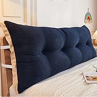Vista 9 de Almohada de cama de lectura con cuña, almohada de forro polar de algodón, almohada grande para cabecero, respaldo de cama, cojín de apoyo de Azul