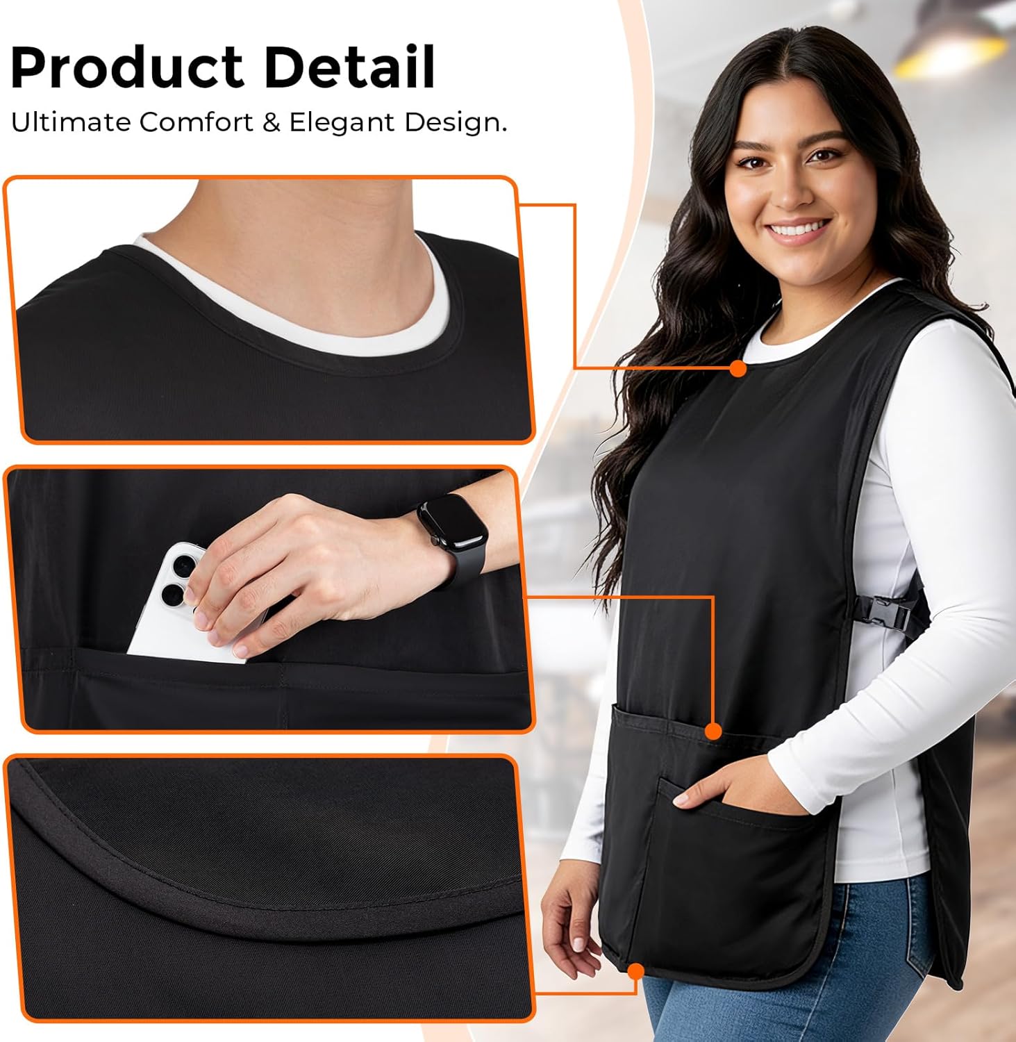 Noverlife Barber Vest, Sleeveless Hairdresser Smock, Unisex Cobbler Apron with 4 Pockets for Working, Side Strap Snap Closure - Image 7