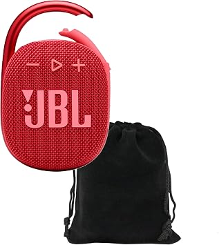 JBL Clip 4 Portable Bluetooth Speaker Bundle with Deluxe CCI Protective Carrying Pouch and Microfiber Cloth Red
