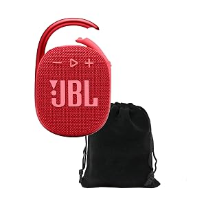 JBL Clip 4 Portable Bluetooth Speaker Bundle with Deluxe CCI Protective Carrying Pouch and Microfiber Cloth Red