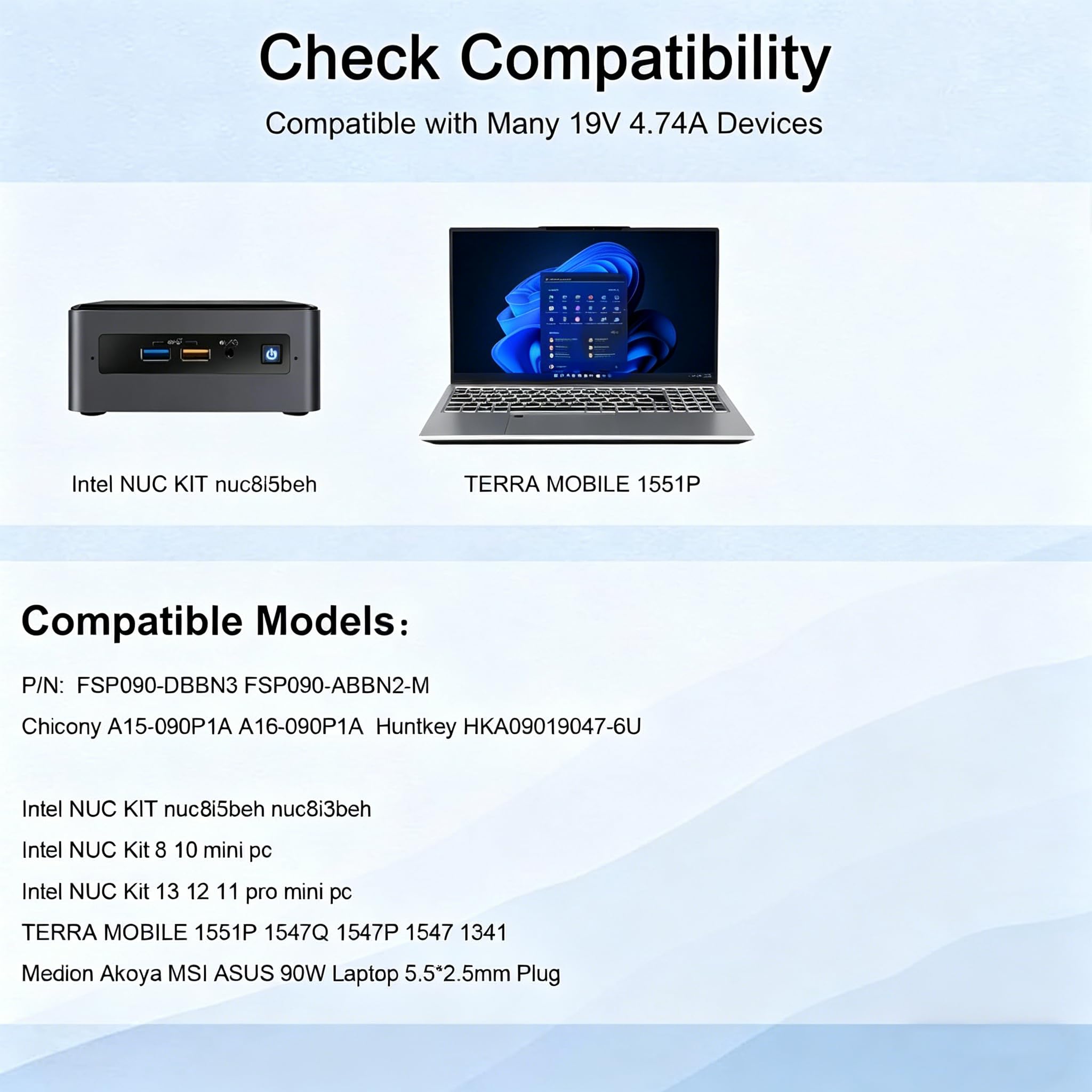 90W 4,74A zasilacz kompatybilna z Terra Mobile 1551P 1547Q 1547P 1547 1341 | do Wortmann M1510 M1524 Intel NUC Kit 8 10 GETAC S410 FSP090-DBBN3 GEEKOM Mini PC IT13 13. Generation NUC13 GEEKOM A5