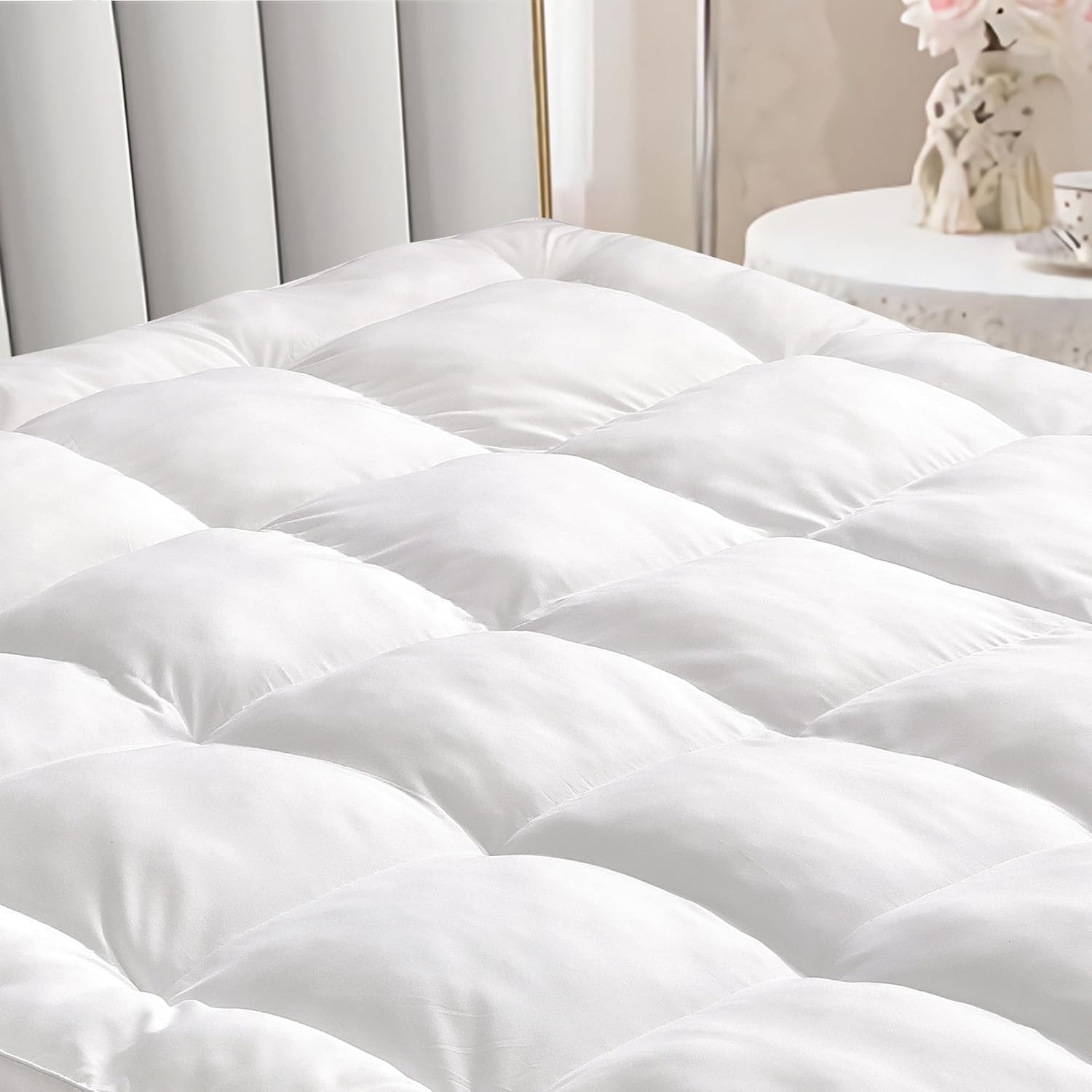 Two Full Beds (108x75) OB OVERSIZED BED Luxury Quilted Mattress Topper – Extra Plush, Hypoallergenic, Breathable